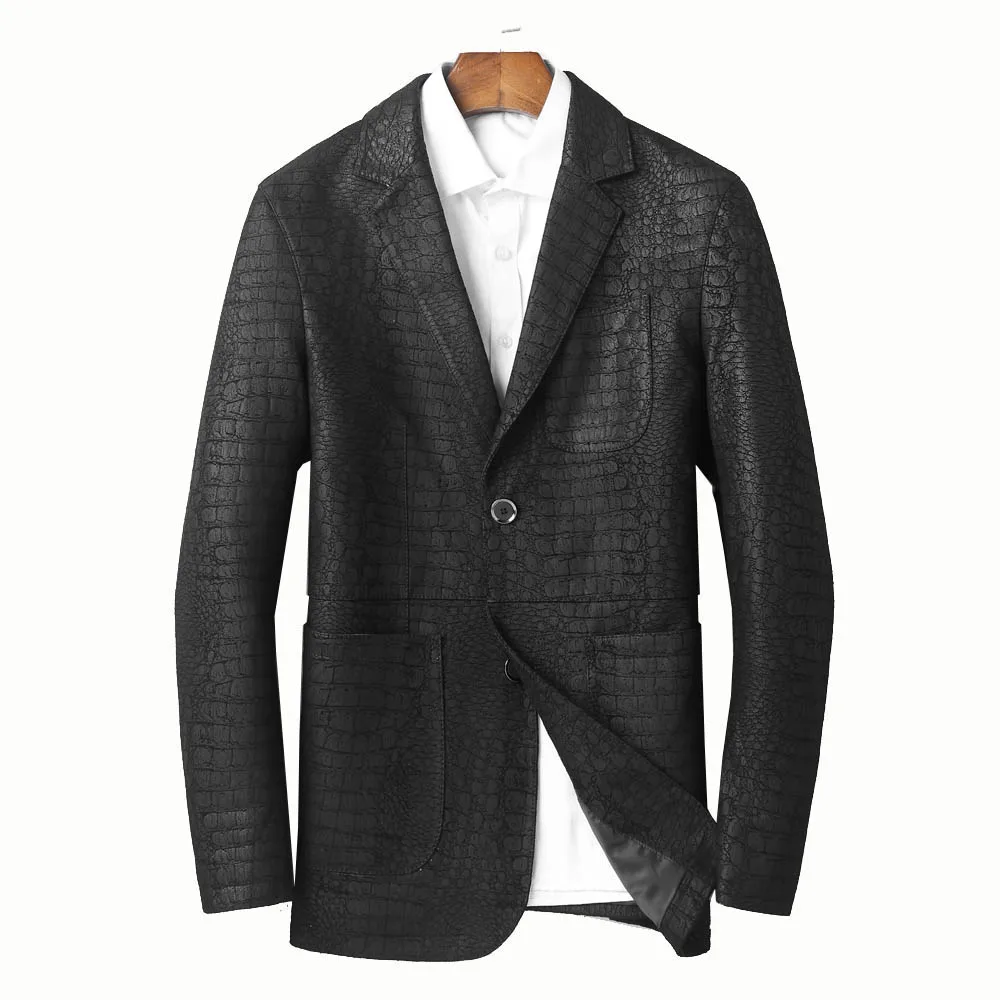 New Men 2021 Formal Slim Genuine Leather Suit Coat Black Crocodile Printing Sheepskin Leather Jackets
New Men 2021 Formal Slim Genuine Leather Suit Coat Black Crocodile Printing Sheepskin Leather Jackets
