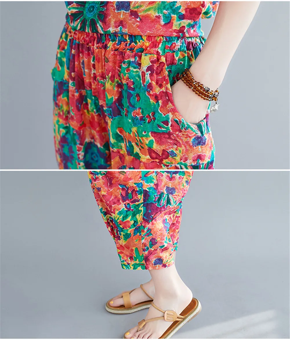 WomenFloralPrintedCottonLinenLadiesFashionSuitShortSleeveT-shirtCalf-lengthWideLegHaremPantsTwo-pieceTrendySet
WomenFloralPrintedCottonLinenLadiesFashionSuitShortSleeveT-shirtCalf-lengthWideLegHaremPantsTwo-pieceTrendySet