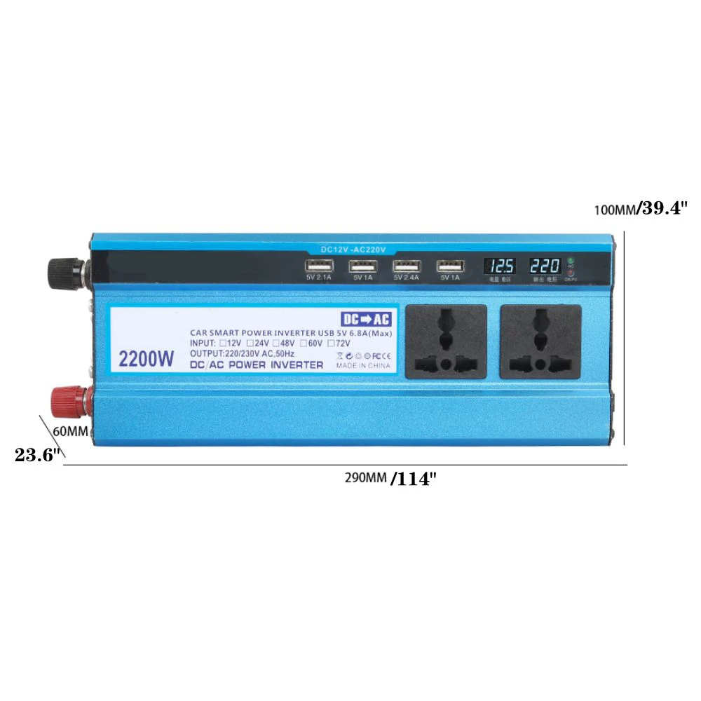 Car Inverter 12V/24V 220V Voltage transformer 2200W 4000W Modified Sine Wave Power Inverter 12V to 220V Converter+2 LED Display
Car Inverter 12V/24V 220V Voltage transformer 2200W 4000W Modified Sine Wave Power Inverter 12V to 220V Converter+2 LED Display