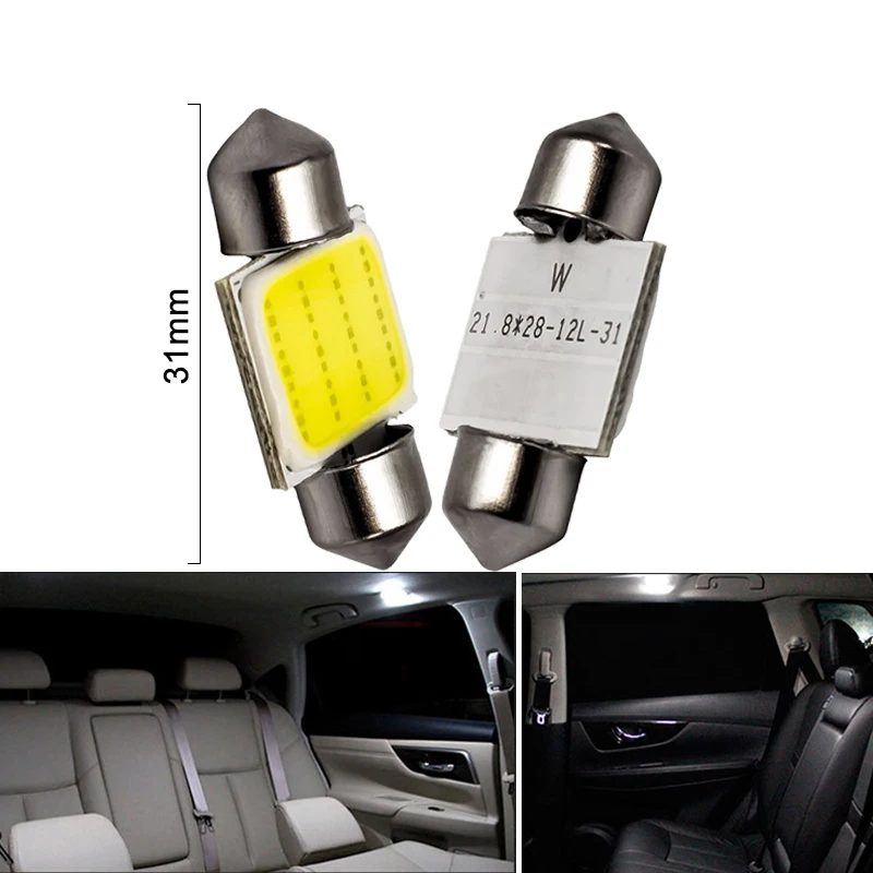 

1x C10W C5W LED COB Festoon 31mm 36mm 39mm 41/42mm 12V White bulbs for cars License plate Interior Reading Light 6500K 12SMD