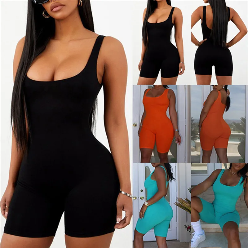 Sleeveless Solid Black Orange Blue Halter Jumpsuit Lady Bodycon Slim Short Pants Female Bodysuit
Sleeveless Solid Black Orange Blue Halter Jumpsuit Lady Bodycon Slim Short Pants Female Bodysuit