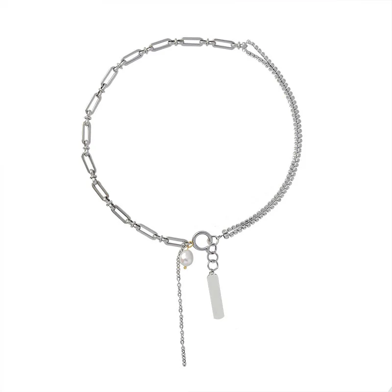 Punk Asymmetric chain tassel choker necklace for women pearl jewelry, simple silver color stainless steel necklaces female
Punk Asymmetric chain tassel choker necklace for women pearl jewelry, simple silver color stainless steel necklaces female