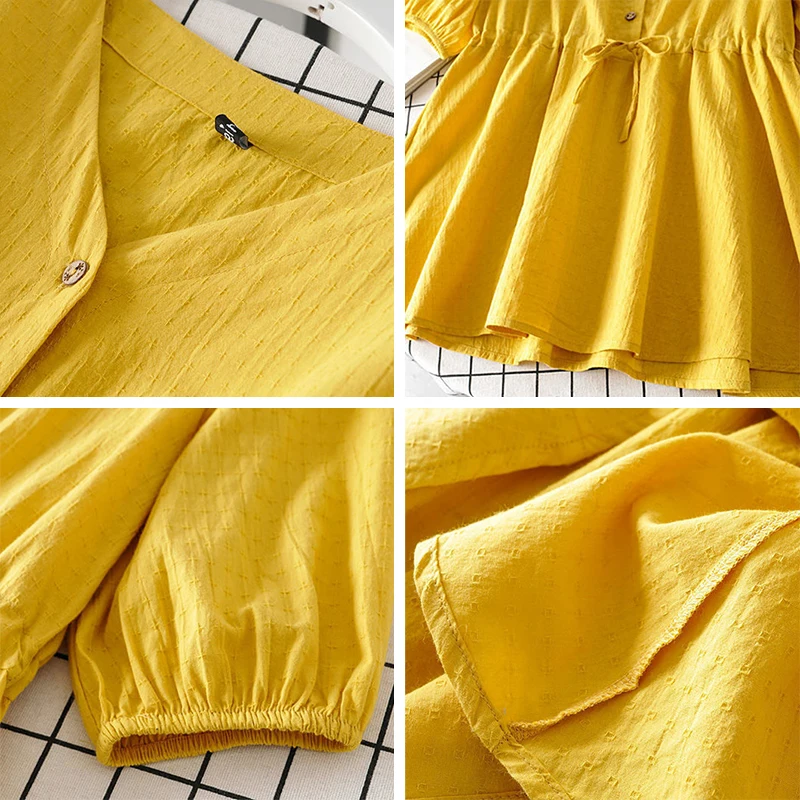 Women Short Sleeved Blouses V-neck Plus Size L-4XL Baggy Drawstring Slim New Stylish Spring Solid Top Oversize Sweet Blouse Chic
Women Short Sleeved Blouses V-neck Plus Size L-4XL Baggy Drawstring Slim New Stylish Spring Solid Top Oversize Sweet Blouse Chic