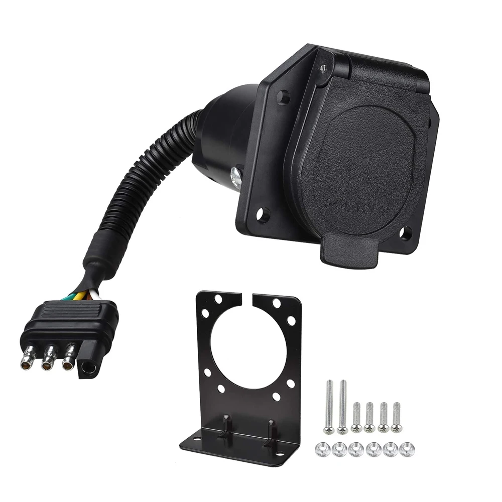 4-Way Flat Truck to 7-Way Blade Trailer Light Adapter Reverse Plug Connector with Mounting Bracket for Towing Solutions
4-Way Flat Truck to 7-Way Blade Trailer Light Adapter Reverse Plug Connector with Mounting Bracket for Towing Solutions
