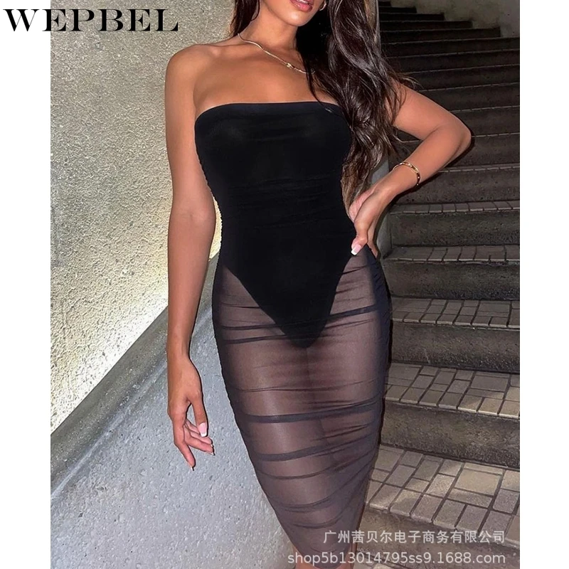 WEPBEL Dress Women's Sexy Mesh Lace See-through Stitching Dress Summer Backless Strapless Pleated Stitching High Waist Dress
WEPBEL Dress Women's Sexy Mesh Lace See-through Stitching Dress Summer Backless Strapless Pleated Stitching High Waist Dress