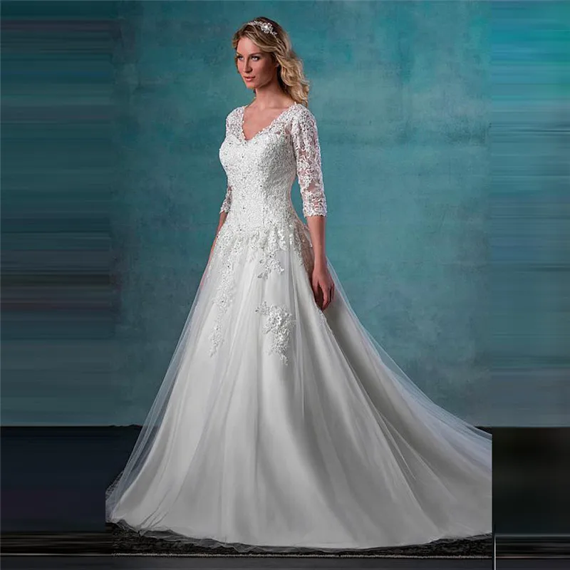V-Neck Lace Appliques Wedding Dress Beading Tulle Skirt Vintage Bridal Gowns Formal Spring Robe De Mariee 2020
V-Neck Lace Appliques Wedding Dress Beading Tulle Skirt Vintage Bridal Gowns Formal Spring Robe De Mariee 2020