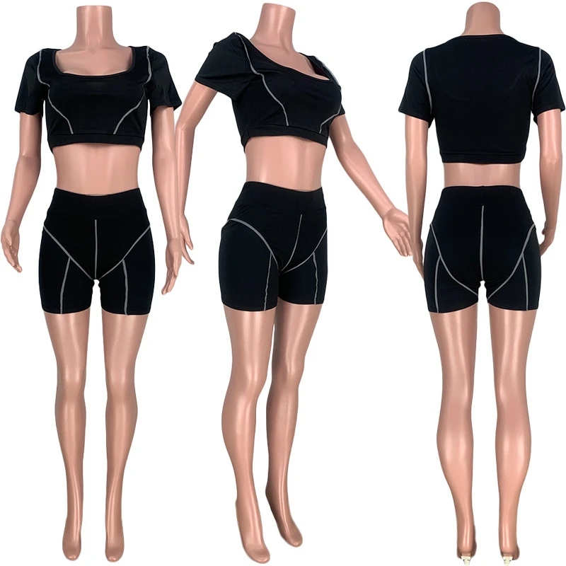 Cutubly O-Neck Two Piece Sets Fluorescent Strip Patchwork Two Piece Short Set for Women Solid Short Sleeve Casual Two Piece Set 
Cutubly O-Neck Two Piece Sets Fluorescent Strip Patchwork Two Piece Short Set for Women Solid Short Sleeve Casual Two Piece Set