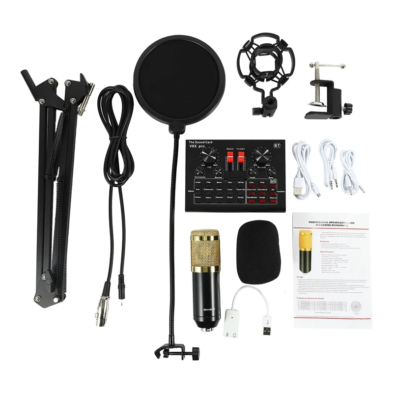 

Bm 800 Microphone Kit for Computer with V8X Pro Sound Card Studio Live Stream Broadcasting Recording Condenser