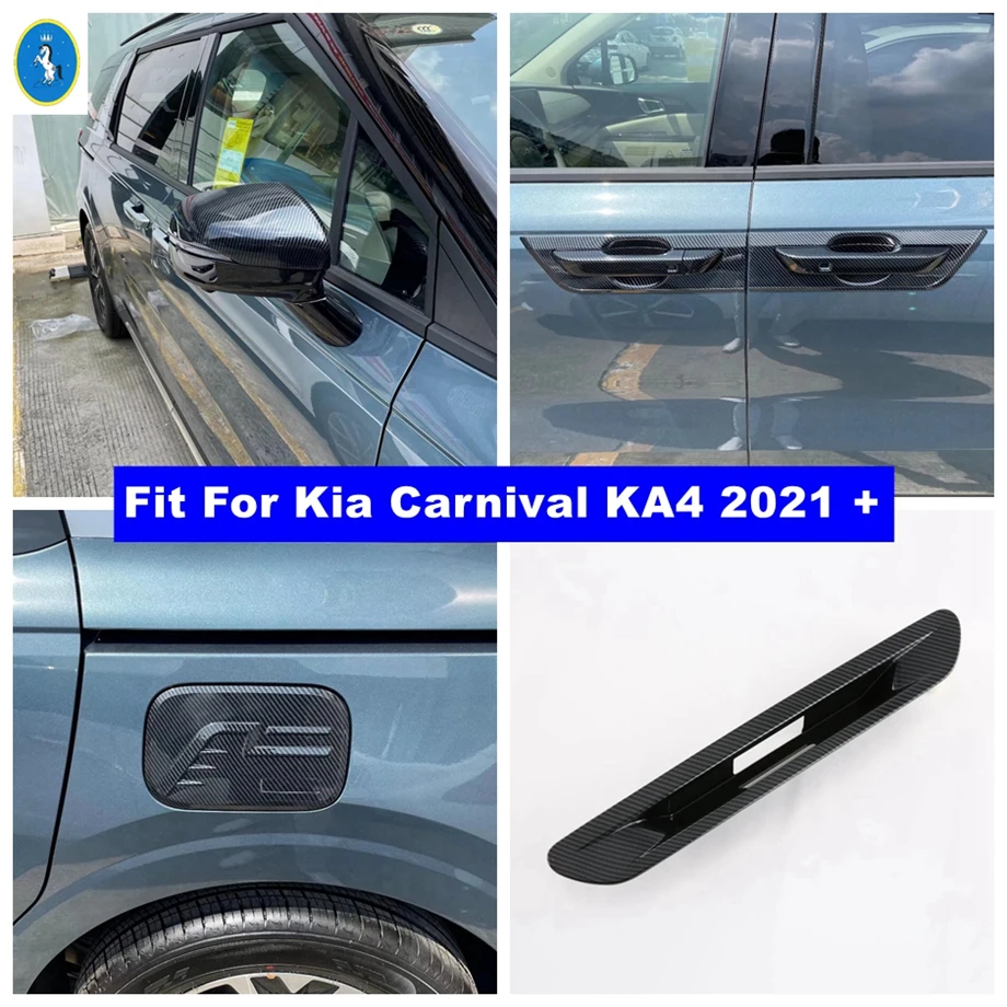 

ABS Carbon Fiber Exterior Refit Rearview Mirror / Rear Door Handle Bowl / Oil Gas Tank Cover Trim For Kia Carnival KA4 2021 2022