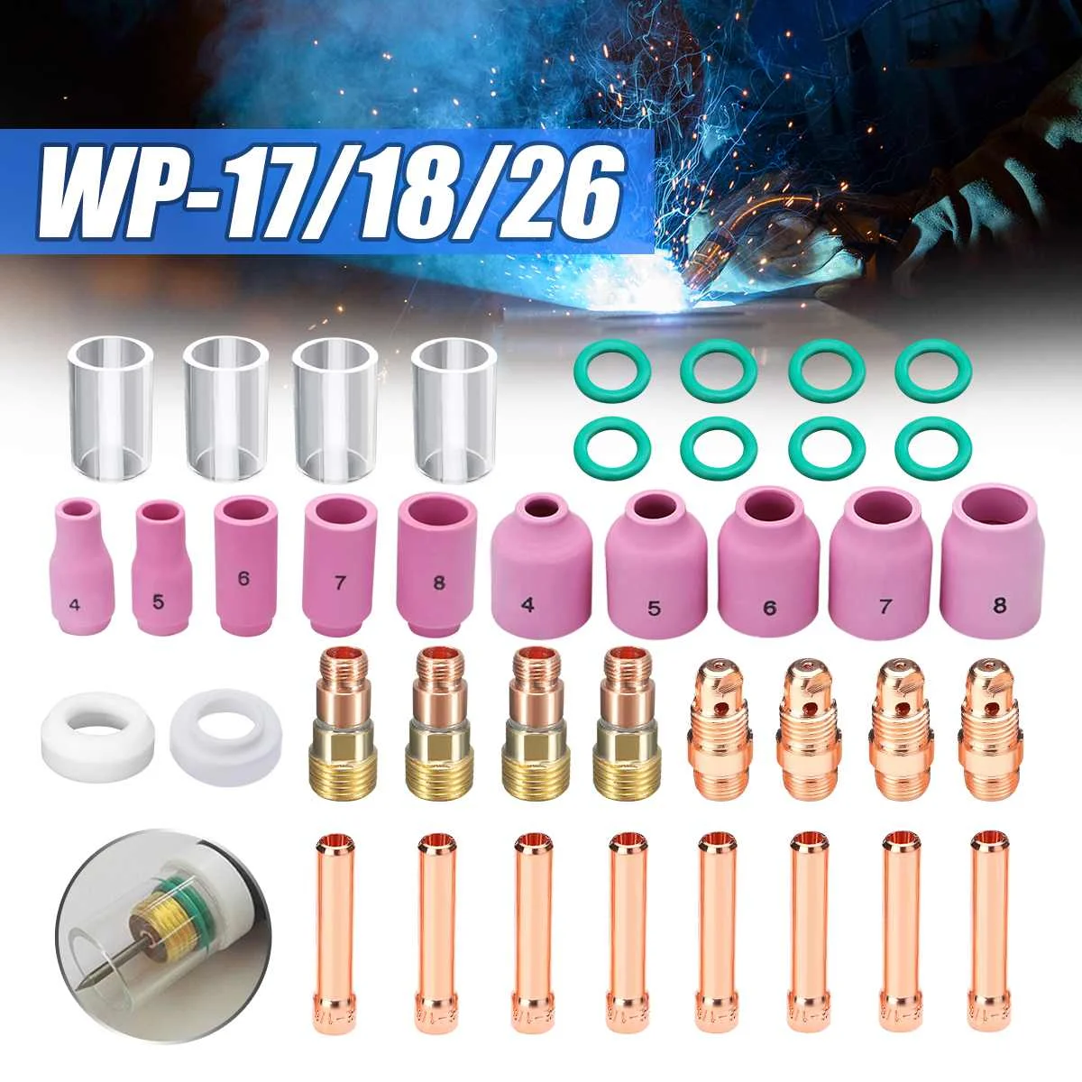 40Pcs TIG Welding Torch Stubby Gas Lens For WP17 WP18 WP26 TIG 10 Pyrex Glass Cup Spares Kit Durable Practical Accessories
40Pcs TIG Welding Torch Stubby Gas Lens For WP17 WP18 WP26 TIG 10 Pyrex Glass Cup Spares Kit Durable Practical Accessories