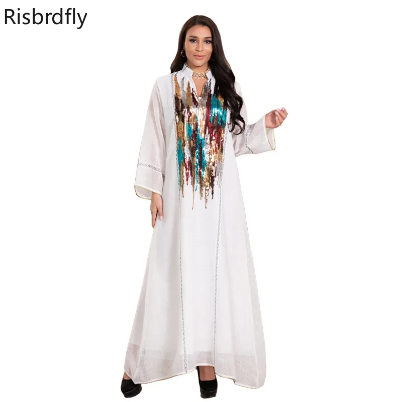 2021 Summer Sexy African Women White V-neck Polyester Sequined Plus Size Long Dress African Dresses for Women
2021 Summer Sexy African Women White V-neck Polyester Sequined Plus Size Long Dress African Dresses for Women
