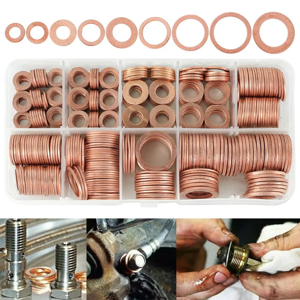 

400pcs M5-M14 Copper Sealing Solid Gasket Washer Sump Plug Oil for Boat Crush Flat Seal Ring Tool Hardware Accessories