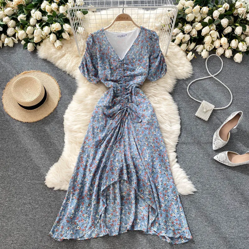 2021 Women French Floral Dress Design Drawstring Ruched V Neck Puff Sleeve A-line Dresses Summer Boho Casual Vacation Dress
2021 Women French Floral Dress Design Drawstring Ruched V Neck Puff Sleeve A-line Dresses Summer Boho Casual Vacation Dress