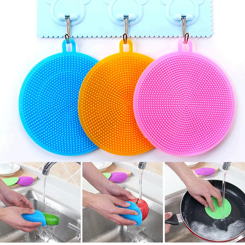 

Kitchen Cleaning Brush Washing Cleaning Brushes Pot Pan Sponge Scrubber Fruit Vegetable Dish Silicone Dishwashing Brush Hot