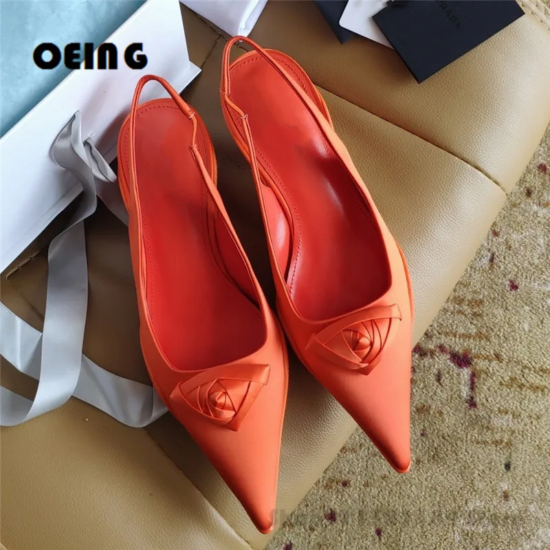 

2021 Spring Women Kitten Heels Pumps Point Toes Flower Slingback Shoes Soft Leather Slip on Ladies Wedding Party Dress Shoes