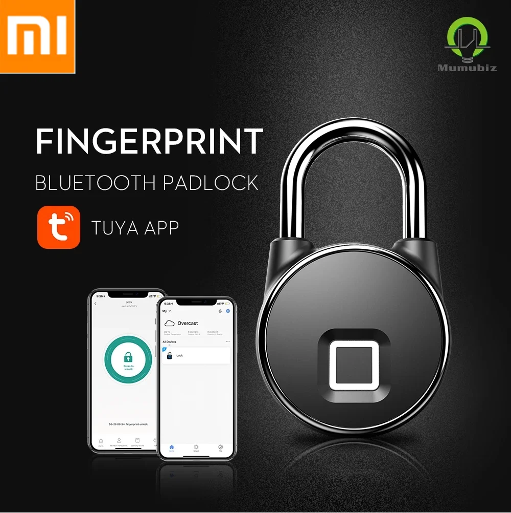 Перезаряжаемый Bluetooth замок Xiaomi со сканером отпечатков пальцев умное приложение