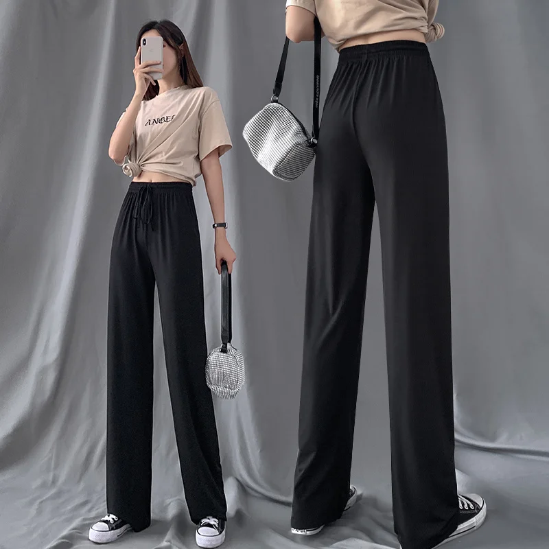 

Женские свободные летние брюки из мягкого вискозы, черные широкие брюки до щиколотки, серые, хаки женские брюки с высокой талией Y2k