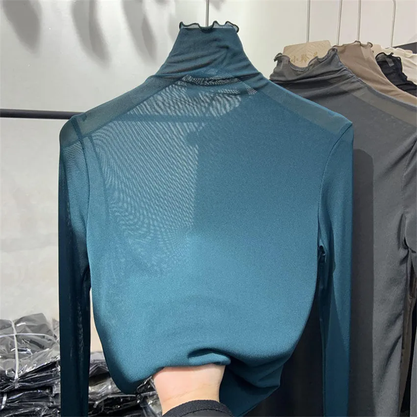 Sexy Sheer Mesh Blouse Women Turtleneck Pullover Solid Undershirt Ladies Casual Loose Blusa Feminina
Sexy Sheer Mesh Blouse Women Turtleneck Pullover Solid Undershirt Ladies Casual Loose Blusa Feminina