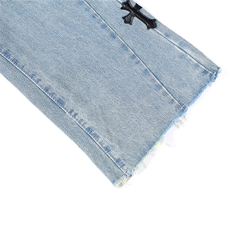 Fashion Patchwork Cross Denim Pants Men And Women High waist Loose Light Blue Micro Flared Pants Streetwear Jeans Tide
Fashion Patchwork Cross Denim Pants Men And Women High waist Loose Light Blue Micro Flared Pants Streetwear Jeans Tide