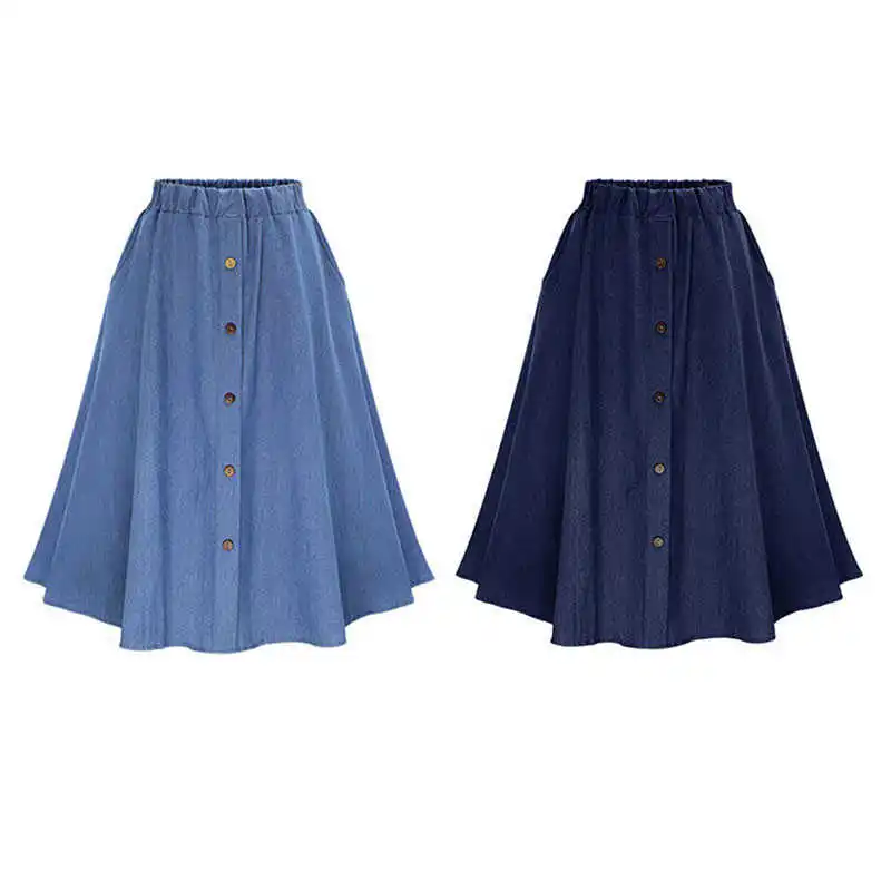 Fashion Korean Preppy Style Denim Skirts Women Solid Color Long Skirt Nature Waist Female Big Hem Casual Button Jean Skirt
Fashion Korean Preppy Style Denim Skirts Women Solid Color Long Skirt Nature Waist Female Big Hem Casual Button Jean Skirt