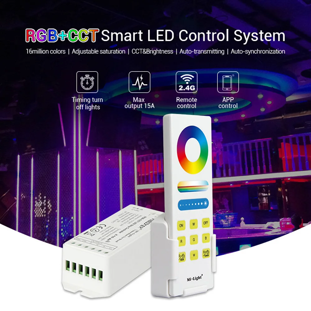 

Milight FUT045A RGB+CCT Smart LED Controller System with FUT045 15A 6A/Channel 2.4G Wireless LED Controller DC12~24V