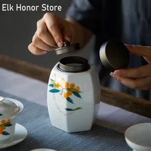 Pure Hand-painted Loquat Tea Pot Household Ceramic Pot Puer Tea Double-layer Sealed Moisture-proof Storage Pot Kung Fu Tea Set