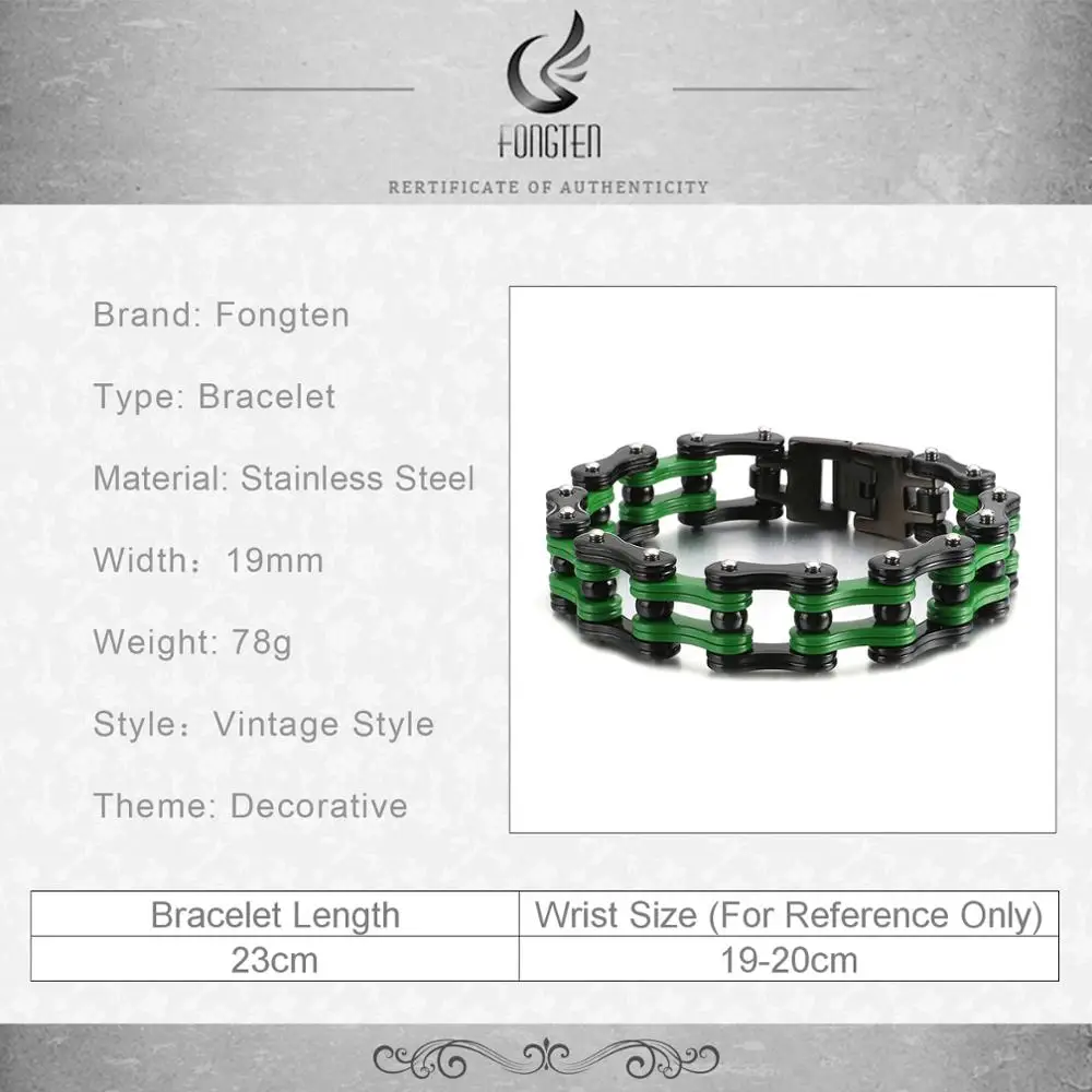 Fongten Biker Mens Stainless Steel Heavy Motorcycle Chain Bicycle Link Bracelet Black Red Green Punk Male Fashion Jewelry
Fongten Biker Mens Stainless Steel Heavy Motorcycle Chain Bicycle Link Bracelet Black Red Green Punk Male Fashion Jewelry