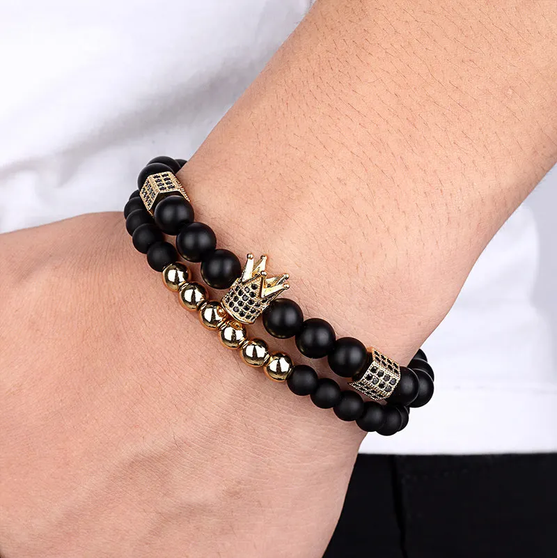 8mm black matte frosted Stone Bead Bracelet 2pcs / set men's jewelry crown Bracelet women's fashion armband cuff new jewelry
8mm black matte frosted Stone Bead Bracelet 2pcs / set men's jewelry crown Bracelet women's fashion armband cuff new jewelry