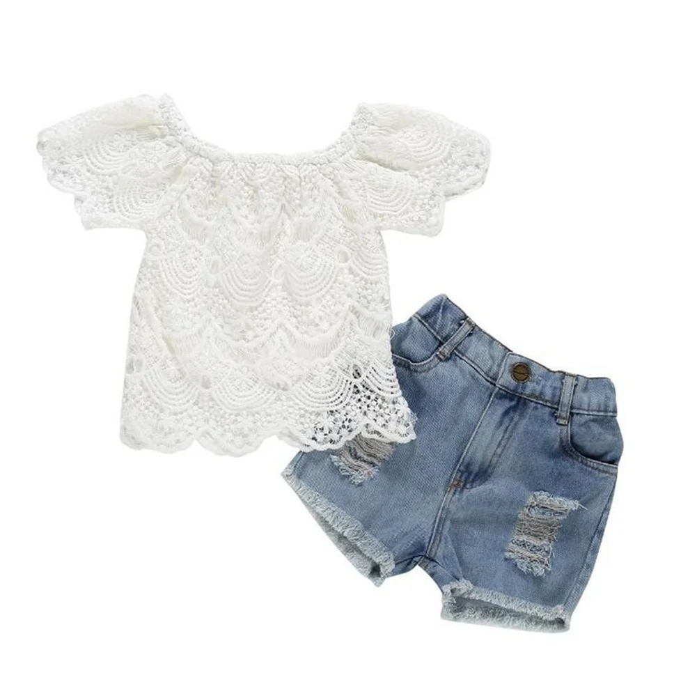 Fashion 1-5Y Toddler Child Baby Girl Summer Off Shoulder Tops Shirt Denim Shorts Set Set Clothes 2 Pieces of Children's Clothing
Fashion 1-5Y Toddler Child Baby Girl Summer Off Shoulder Tops Shirt Denim Shorts Set Set Clothes 2 Pieces of Children's Clothing