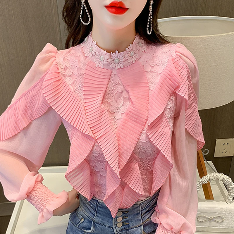 Spring Women Ruffles Stand Collar Lace Blouse Shirt Women Tops Long Sleeve Blouse Women Blusas Mujer De Moda 2022 Blouses F228
Spring Women Ruffles Stand Collar Lace Blouse Shirt Women Tops Long Sleeve Blouse Women Blusas Mujer De Moda 2022 Blouses F228