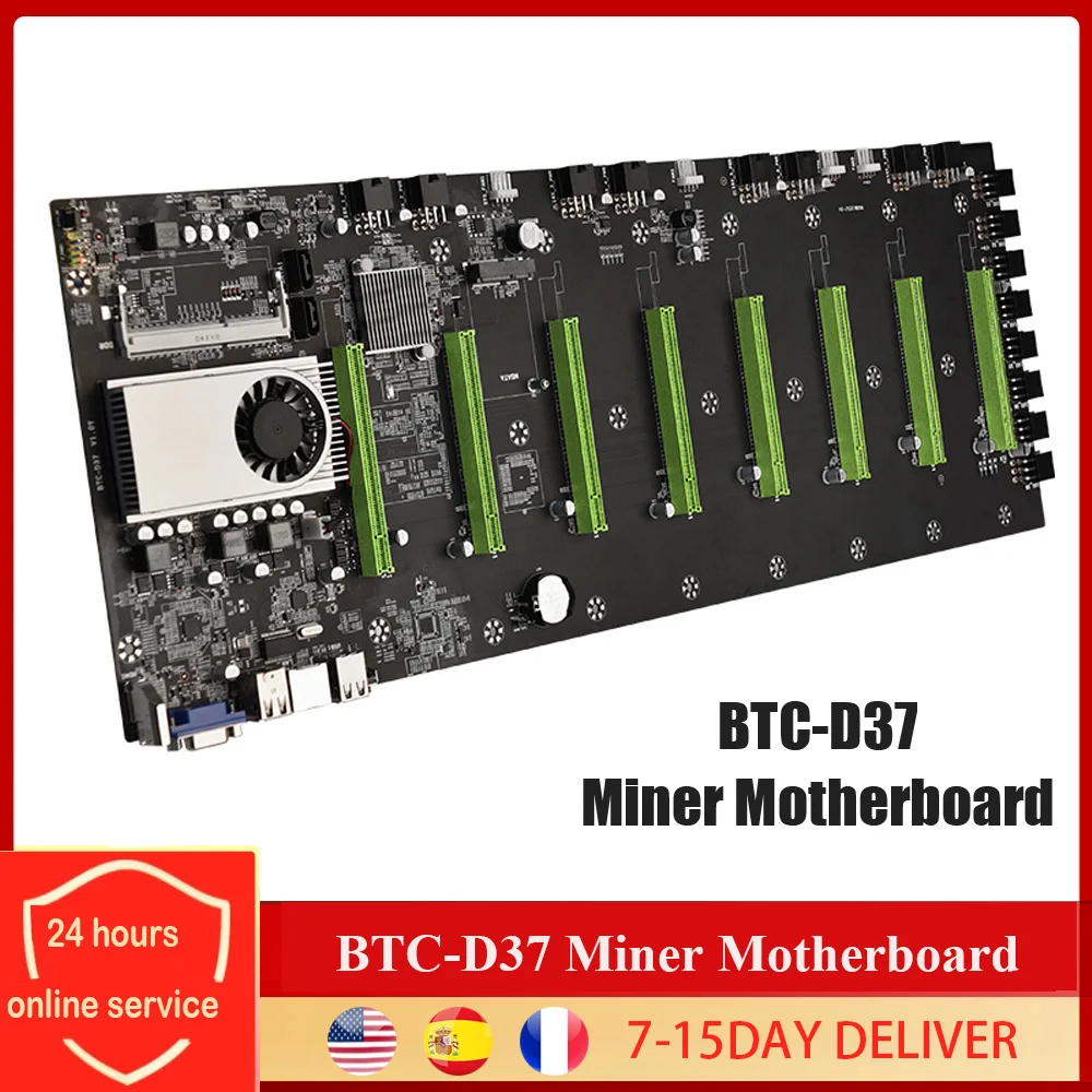 Материнская плата майнера BTC-D37, 8 слотов для видеокарт PCIE 16X, расстояние 55 мм, память DDR3 VGA + HDMI, низкое энергопотребление
Материнская плата майнера BTC-D37, 8 слотов для видеокарт PCIE 16X, расстояние 55 мм, память DDR3 VGA + HDMI, низкое энергопотребление