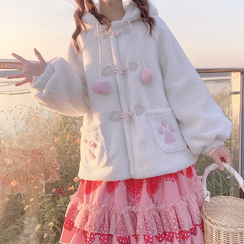 Japanese Sweet Girl Lolita Hooded Coat Kawaii Rabbit Ear Cute Horn Button Full Sleeve Jacket Women Lambswool Thicken Outerweat
Japanese Sweet Girl Lolita Hooded Coat Kawaii Rabbit Ear Cute Horn Button Full Sleeve Jacket Women Lambswool Thicken Outerweat