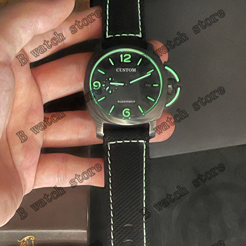 44mm men's automatic watch super luminous seagull movement mechanical watch/letter/strap/luminous function high-quality watch 
44mm men's automatic watch super luminous seagull movement mechanical watch/letter/strap/luminous function high-quality watch
