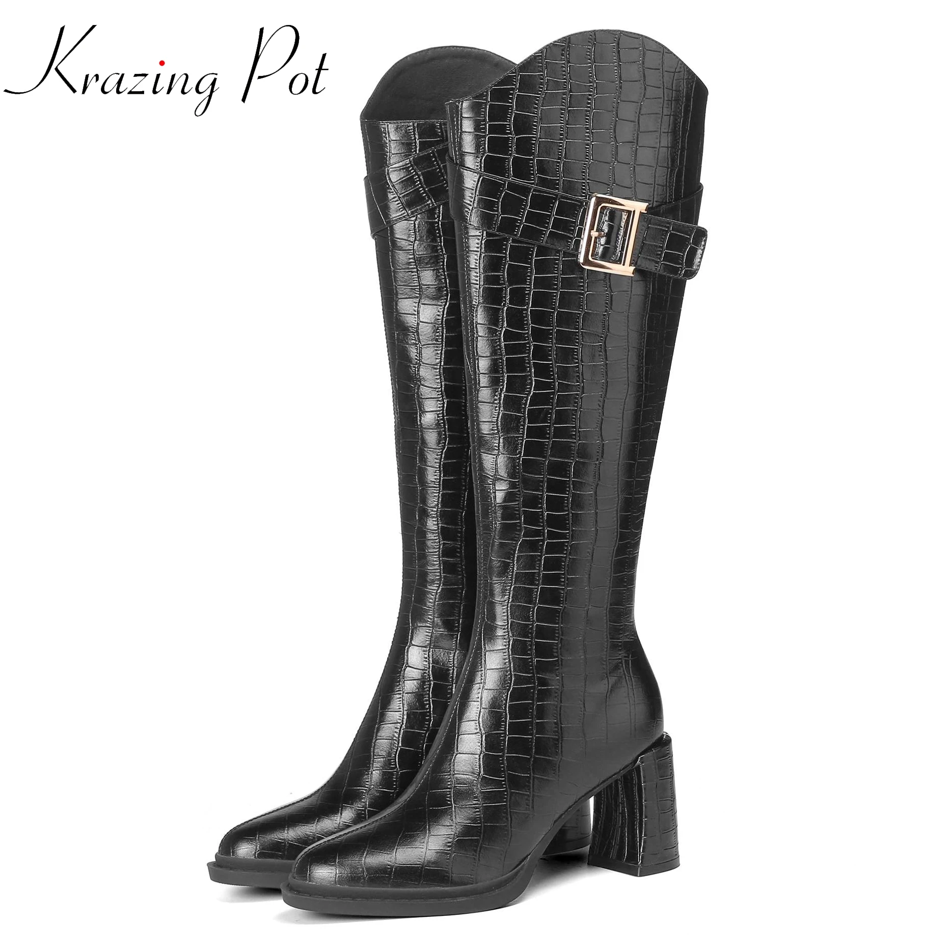 Krazing Pot microfiber leather boots round toe winter keep warm nightclub metal buckle stone patterns thick high heel knee boots
Krazing Pot microfiber leather boots round toe winter keep warm nightclub metal buckle stone patterns thick high heel knee boots