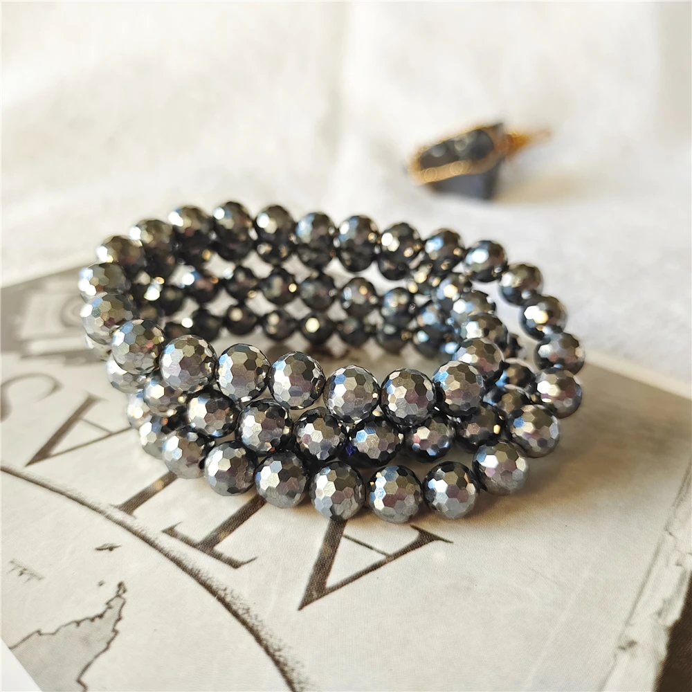 Natural Stone Terahertz Stone Beads 6mm Faceted Round Handmade Three Circle Bracelet Blingbling
Natural Stone Terahertz Stone Beads 6mm Faceted Round Handmade Three Circle Bracelet Blingbling