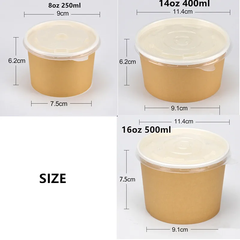 50pcs Disposable paper bowl kraft paper thick round packaging bowl 8oz 14oz 16oz ice cream salad fruit soup food cups with lids 
50pcs Disposable paper bowl kraft paper thick round packaging bowl 8oz 14oz 16oz ice cream salad fruit soup food cups with lids