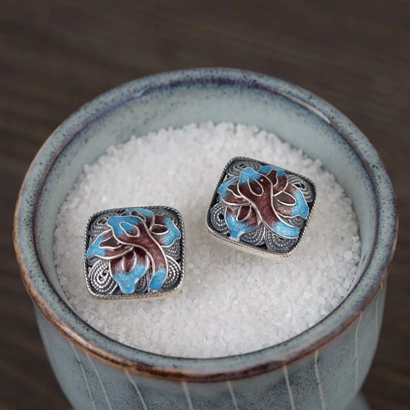 Real Silver Cloisonne Square flower Earrings For Woman Female S925 Sterling Silver traditional Craft Earrings Jewelry Gift
Real Silver Cloisonne Square flower Earrings For Woman Female S925 Sterling Silver traditional Craft Earrings Jewelry Gift