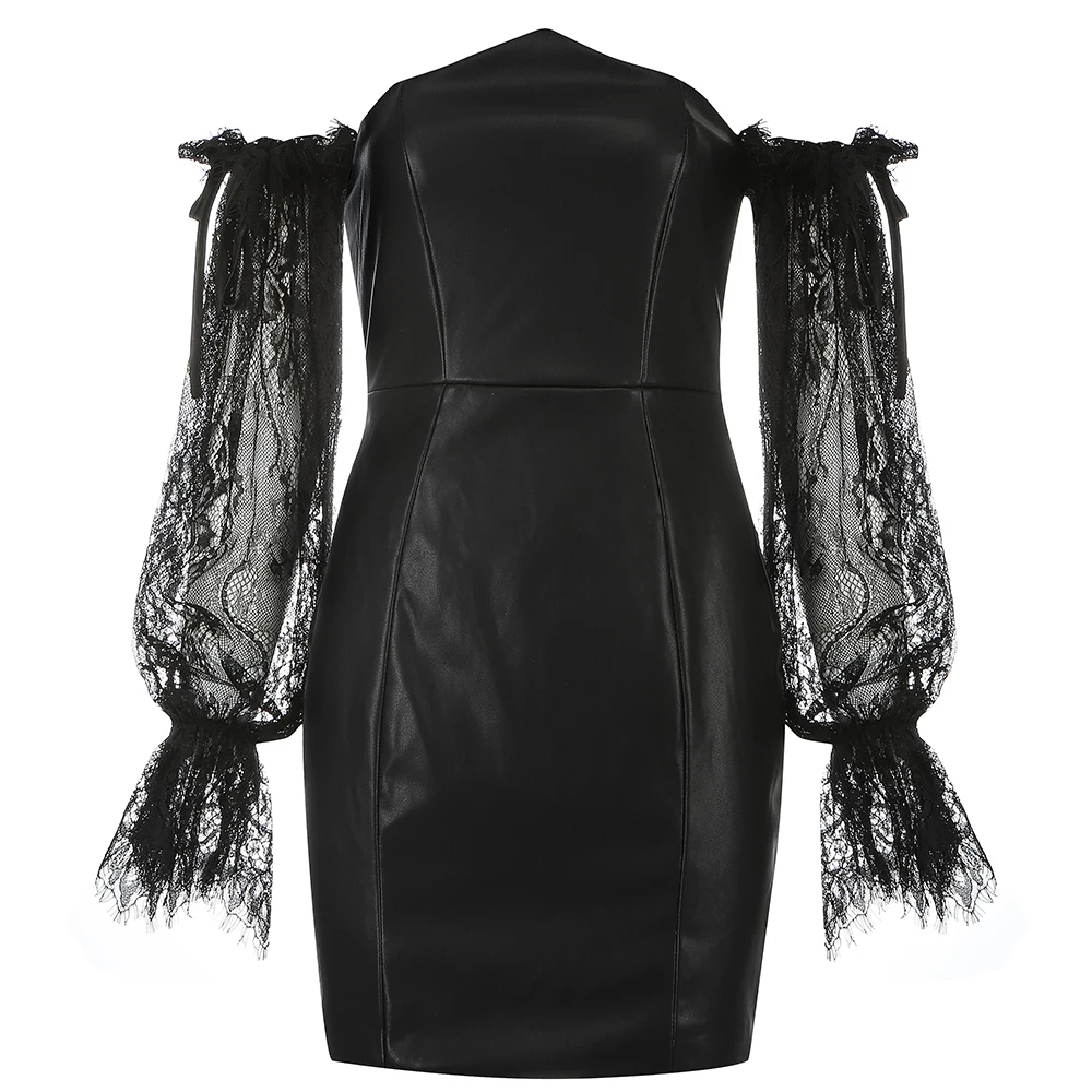 Women Summer Sexy Off Shoulder Black Lace Leather Mini Lady Dress 2021 Designer Fashion Evening Party Dress Vestido
Women Summer Sexy Off Shoulder Black Lace Leather Mini Lady Dress 2021 Designer Fashion Evening Party Dress Vestido