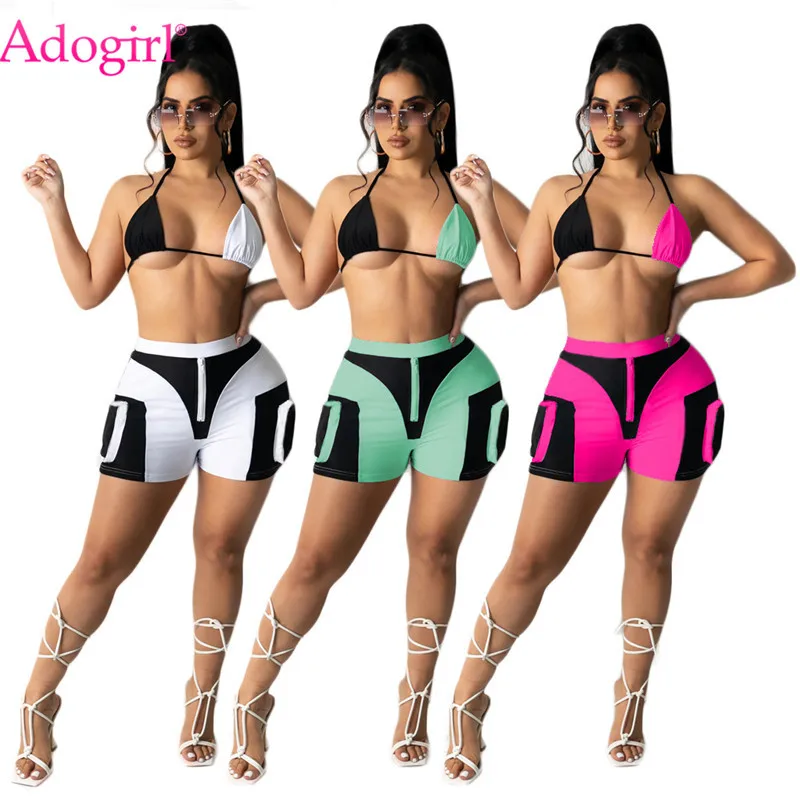 Adogirl Color Patchwork Women Sexy Two Piece Set Lace Up Halter Backless Bra Top Front Zipper Shorts with Pockets Beach Suit
Adogirl Color Patchwork Women Sexy Two Piece Set Lace Up Halter Backless Bra Top Front Zipper Shorts with Pockets Beach Suit
