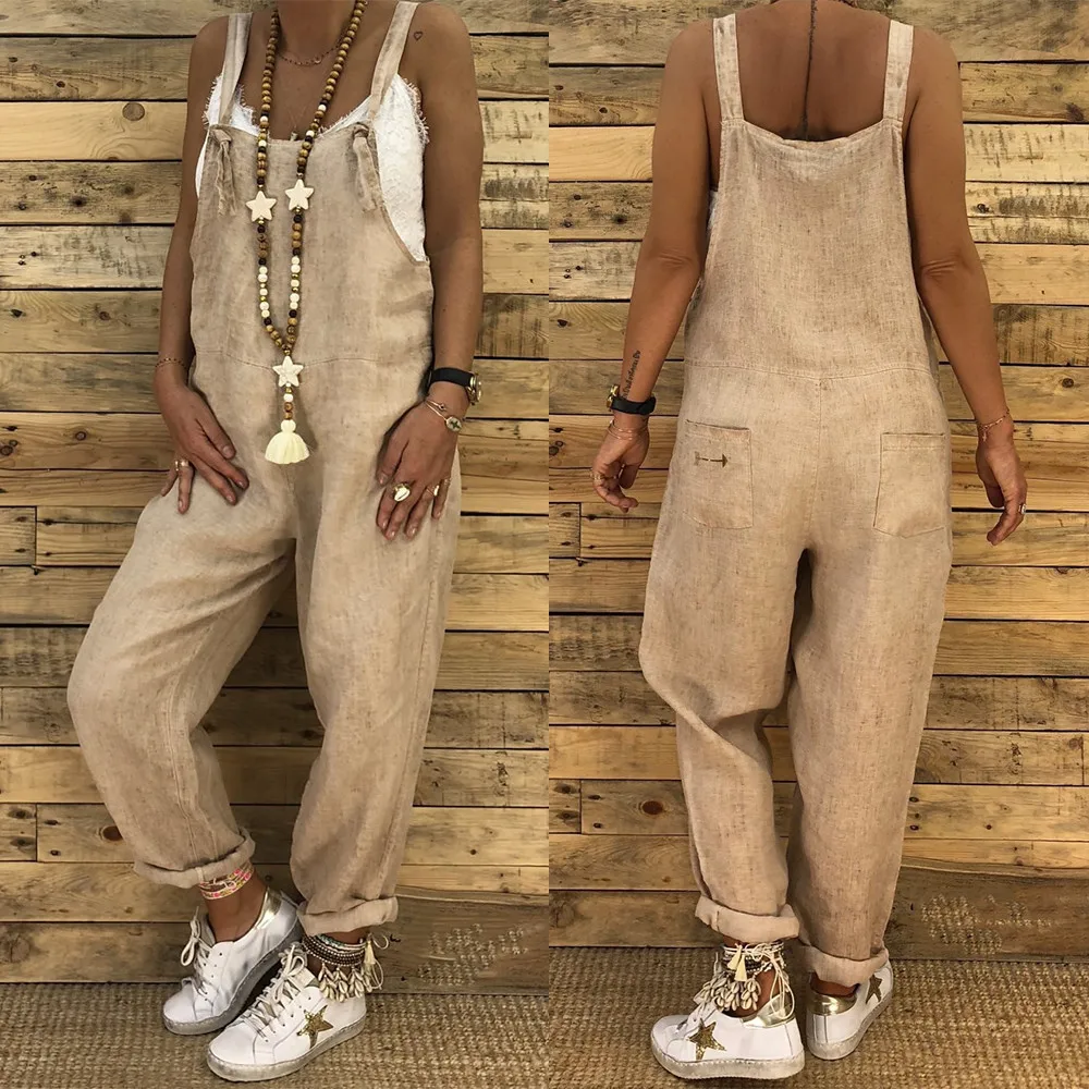 Women Strappy Jumpsuits Casual Loose Cotton Linen Dungarees Rompers Summer Long Harem Overalls Wide Leg Pockets Playsuits
Women Strappy Jumpsuits Casual Loose Cotton Linen Dungarees Rompers Summer Long Harem Overalls Wide Leg Pockets Playsuits