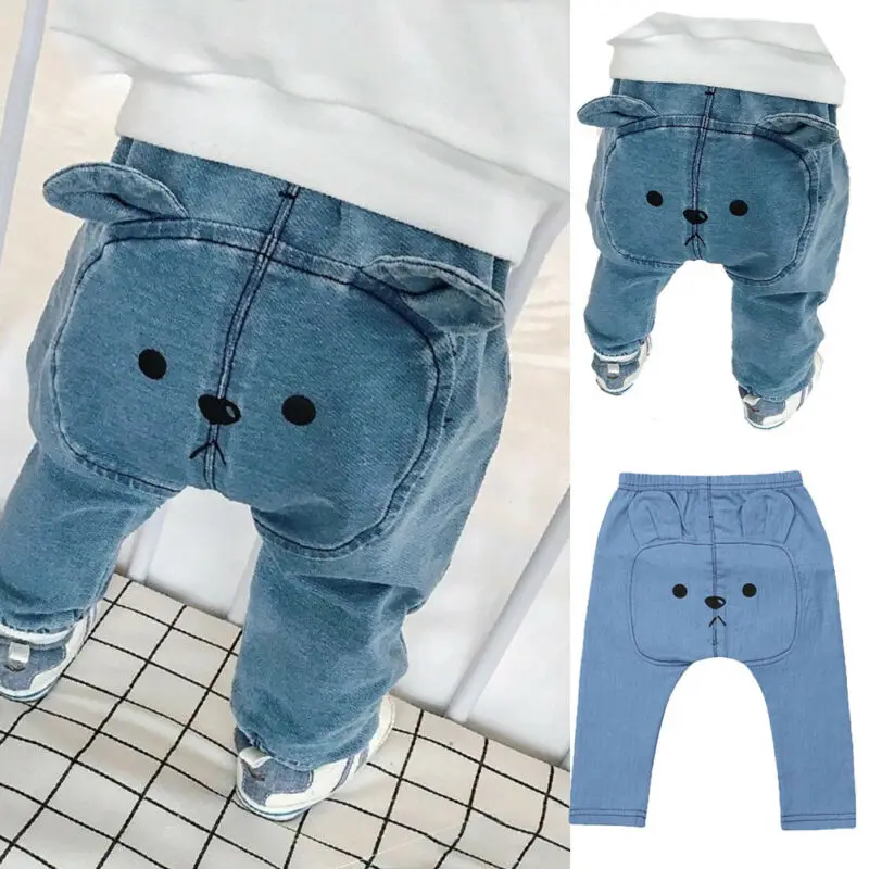 Одежда для маленьких мальчиков и девочек джинсовая одежда с мультяшными