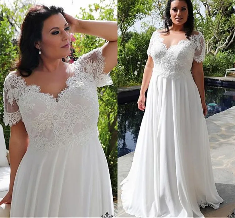 2021 Chiffon V-Neck A-line Plus Size Wedding Dresses With Beaded Lace Appliques Floor Length Beach Bridal Gowns
2021 Chiffon V-Neck A-line Plus Size Wedding Dresses With Beaded Lace Appliques Floor Length Beach Bridal Gowns