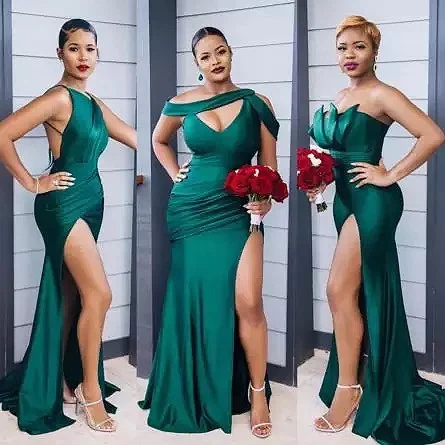 Satin Dark Green Bridesmaid Dresses Mermaid Sleeveless Sheath Train Slit Wedding Party Gowns African Formal Maid of Honor Dress
Satin Dark Green Bridesmaid Dresses Mermaid Sleeveless Sheath Train Slit Wedding Party Gowns African Formal Maid of Honor Dress
