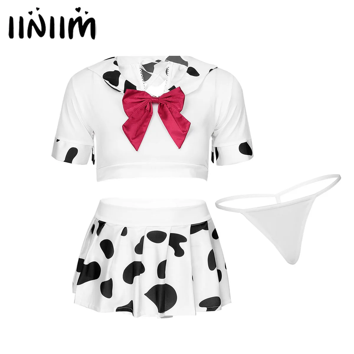 Women Schoolgirl Cosplay Costume Lingerie Role Play Outfit Dress Up Lace-Up Crop Top Mini Pleated Skirt with G-String Bow Tie 
Women Schoolgirl Cosplay Costume Lingerie Role Play Outfit Dress Up Lace-Up Crop Top Mini Pleated Skirt with G-String Bow Tie