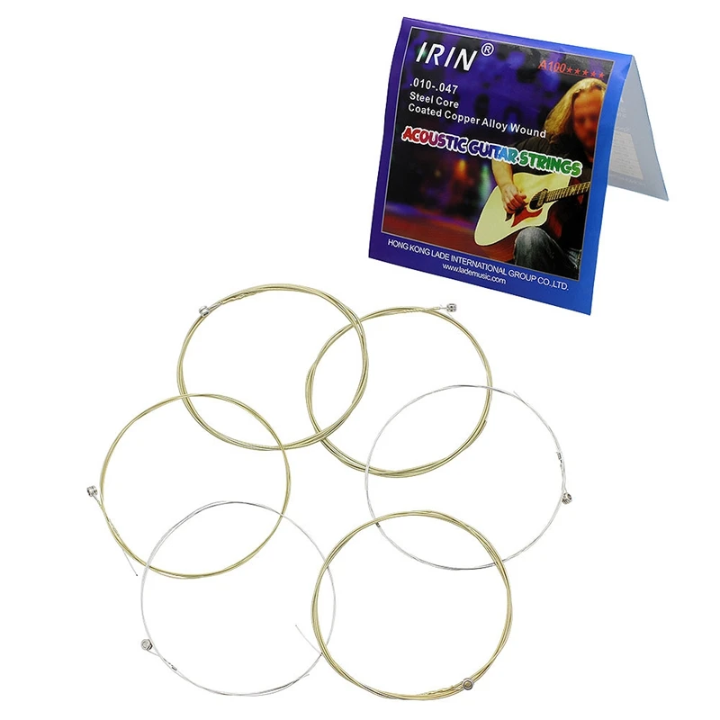 

IRIN A100 Acoustic Guitar Strings 6Pcs Stainless Steel Core Coated Copper Alloy Strings Guitar Parts 1St-6Th (.010-.047)