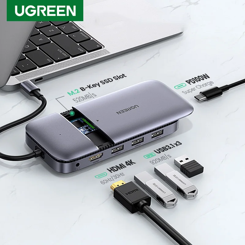 Ugreen USB C концентратор Тип 3 1 к M.2 B ключ HDMI с поддержкой 4K 60Hz 10 Гбит/с корпус SSD для