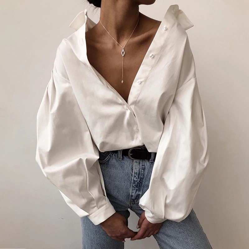 Spring Top Lantern Sleeve Elegant Shirt Black and White Sexy Button Vintage Shirt Lapel Korean Shirt Women's Casual Button
Spring Top Lantern Sleeve Elegant Shirt Black and White Sexy Button Vintage Shirt Lapel Korean Shirt Women's Casual Button