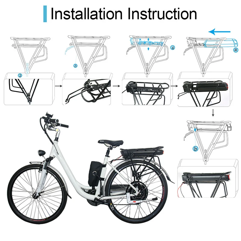 Electric Bicycle Battery 36V 17.5Ah Rear Rack Batteri Pack eBike Batteries with Luggage Hanger Taillight for motor 500w 350w 250
Electric Bicycle Battery 36V 17.5Ah Rear Rack Batteri Pack eBike Batteries with Luggage Hanger Taillight for motor 500w 350w 250