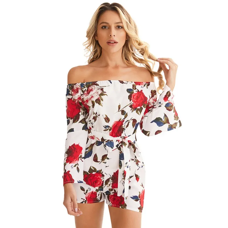 Hawaiian Summer Women's Floral Print Off-Shoulder Sexy Long-Sleeve Playsuit Party Club Jumpsuit 
Hawaiian Summer Women's Floral Print Off-Shoulder Sexy Long-Sleeve Playsuit Party Club Jumpsuit