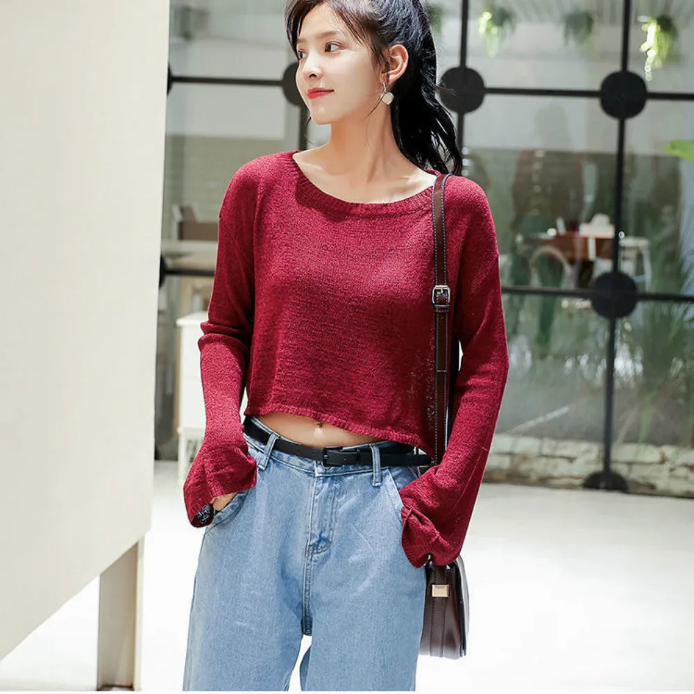 80-200kg Blouse Women's Spring and Autumn Summer Clothes New Retro Thin Sweater Ice Silk Horn Sleeve Top Lazy Style
80-200kg Blouse Women's Spring and Autumn Summer Clothes New Retro Thin Sweater Ice Silk Horn Sleeve Top Lazy Style